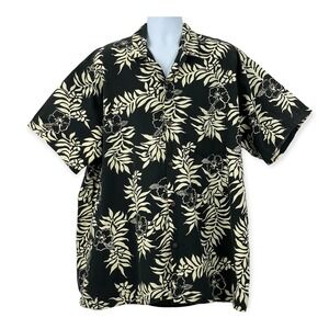 VINTAGE Barefoot In Paradise Hawaiian Shirt‎ Size 3XL Black Cream Hibiscus USA